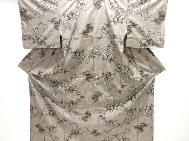 JAPANESE KIMONO / SILK / DORO OSHIMA TSUMUGI / WOVEN TREES & TEMPLE